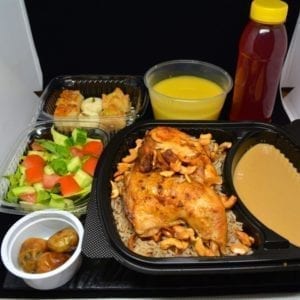 Parcel Box Ramadan Iftar Lentil Soup, Salad, Roast Chicken with Oriental Rice, Dates, Arabic Sweets, Ramadan Drink